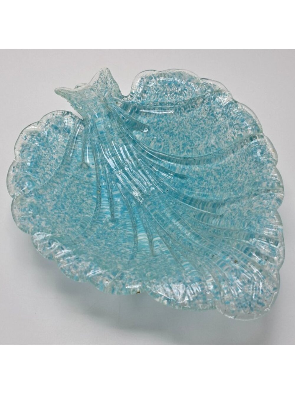 Murano Glass Blue Leaf Bowl Decorative Art Glass Collectible Italy Home Decor